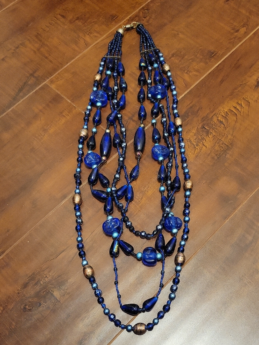 Multi-Strand Glass Blue Beaded Necklace - Women's Jewelry